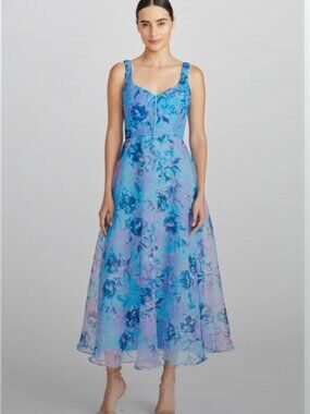 Anthropologie Blue ML Monique Lhuillier Elodie Sweetheart Organza Midi Dress NWT